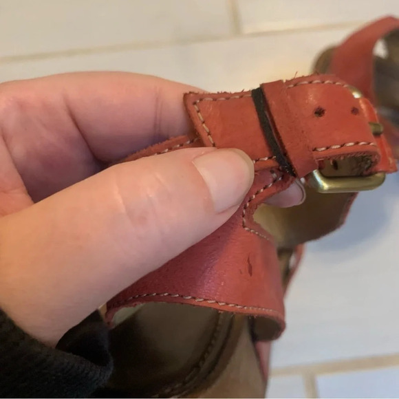 Naturalizer Panya  Red Leather Ankle Wrap Wedges 9 - Picture 7 of 9